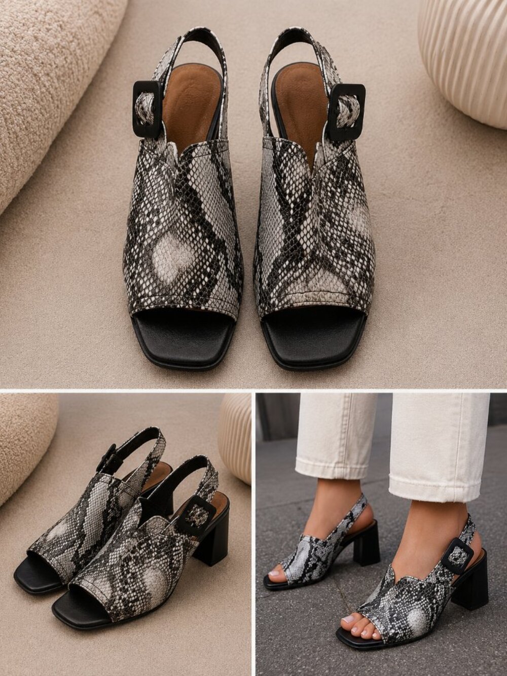 Snake Print Slingback Block Heel Mule Sandal M (6- 6.5)